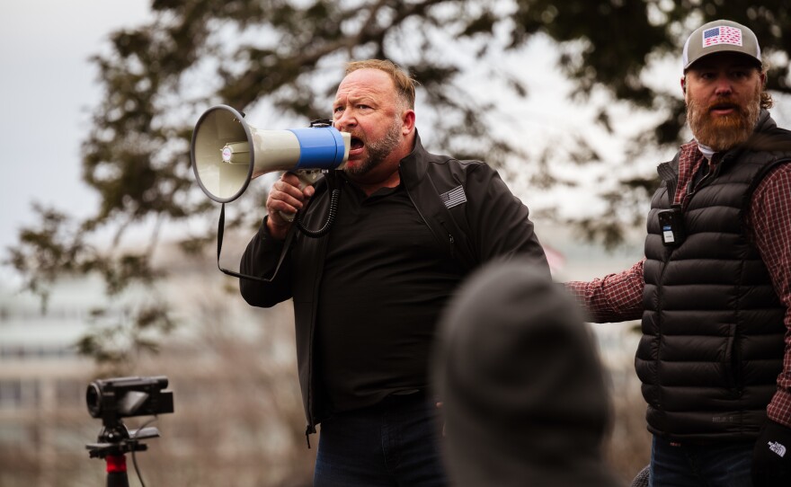 Conspiracy theorist Alex Jones, pictured in Washington last year.