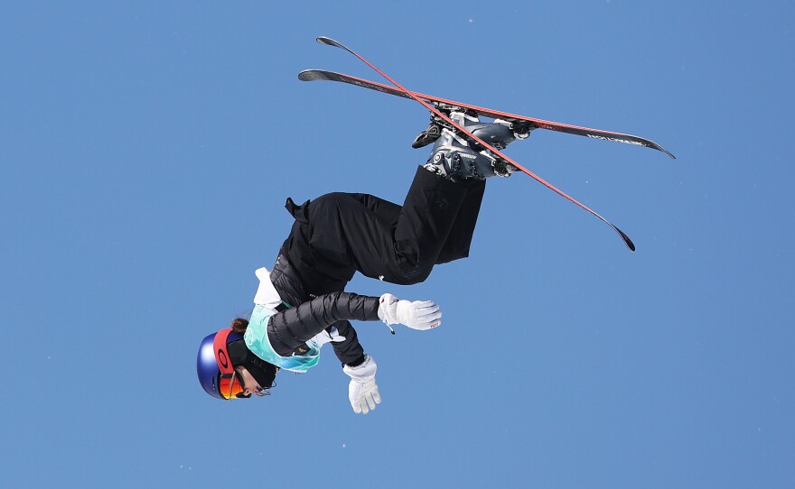 Eileen Gu of Team China performs her gold-making trick during the Women's Freestyle Skiing Freeski Big Air Final at the Beijing 2022 Winter Olympic Games at the Big Air Shougang venue on Feb.8, 2022.