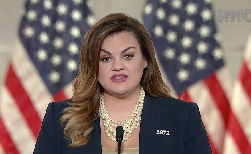 In this screenshot from the RNC's livestream of the 2020 Republican National Convention, anti-abortion activist Abby Johnson addresses the virtual convention.