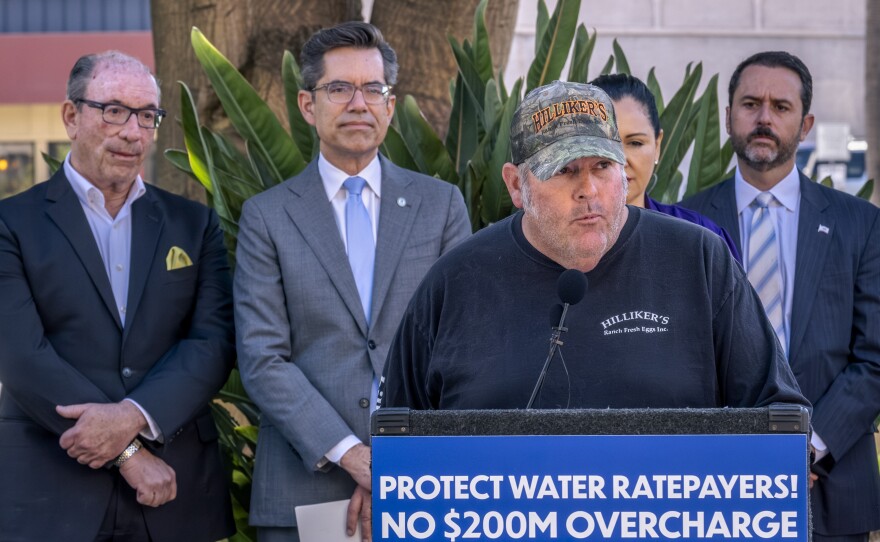 Owner of Hilliker's Ranch Fresh Eggs, Frank Hilliker, says his chickens drink more water in one day than most people use all month, San Diego, July 7, 2023.