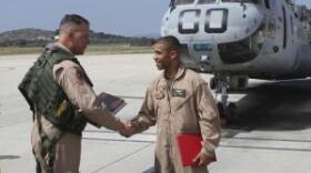 Maj. Gen. Andrew W. O’Donnell Jr. congratulates 1st Lt. Zerbin Singleton
