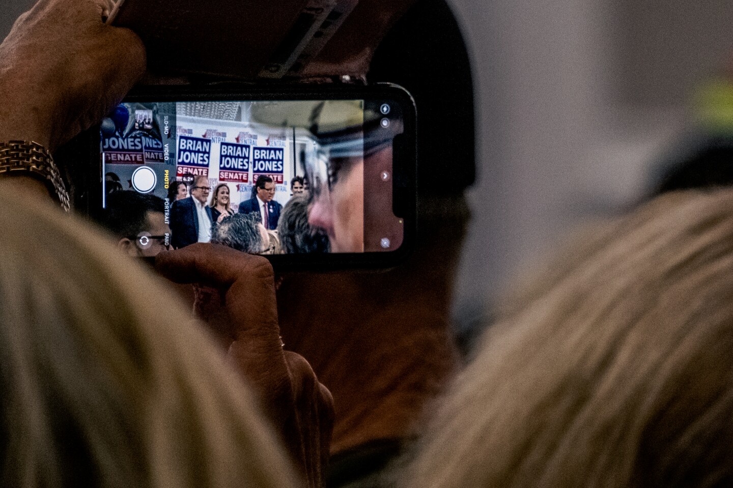 Sen. Brian Jones (R-Santee) talks to a crowd at the county's Republican Party election night event in downtown San Diego, Nov. 8, 2022.