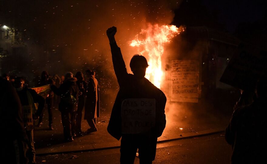 Thousands of protestors across France hit the streets Saturday to condemn police brutality and a proposed law that would make it harder to publicize images of on-duty police officers.