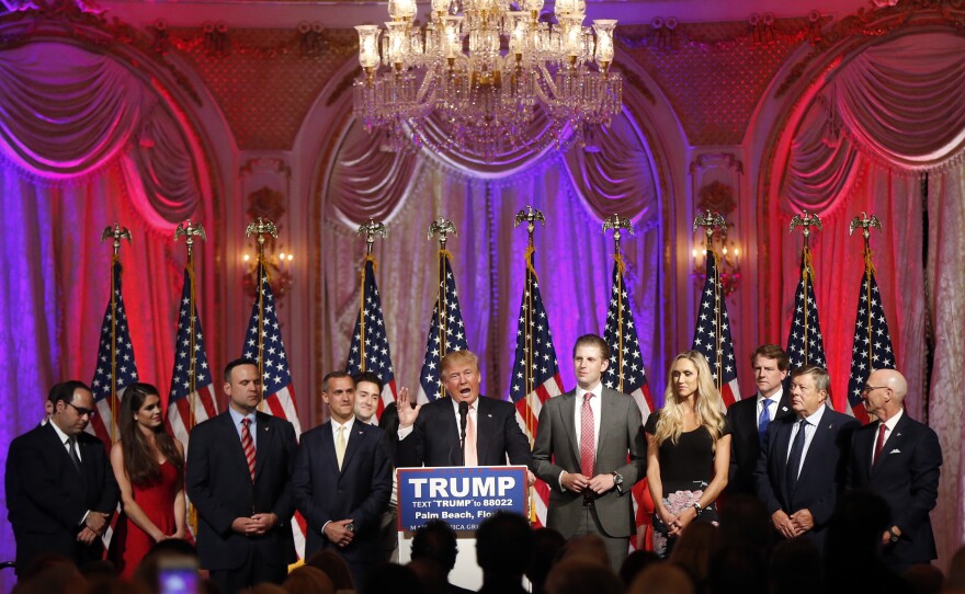 Donald Trump speaks to supporters at a primary election night event in March 2016, at his Mar-a-Lago Club in Palm Beach, Fla.)