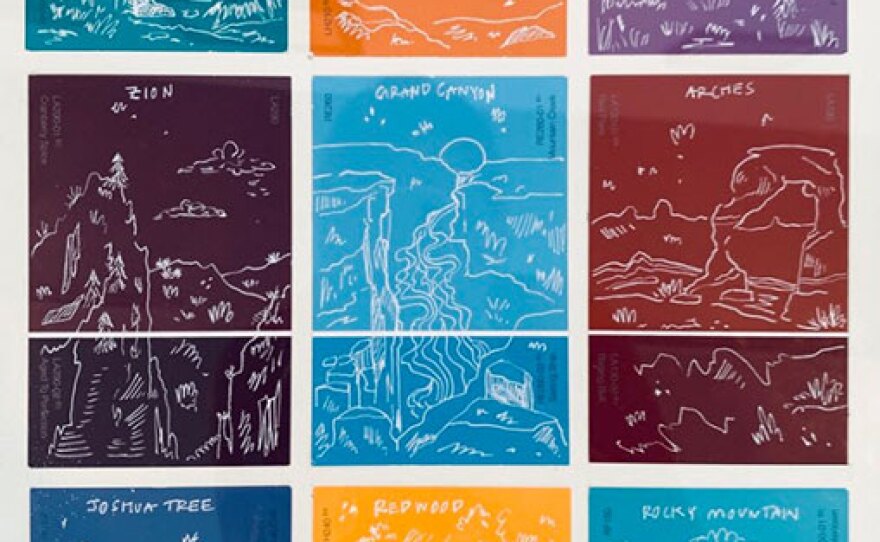 "Where is the Green?" by Daisy Camacho, mixed-media illustration. Part of the CSU San Marco "The Re-Use Project" exhibition at Hill Street Country Club through September 20, 2020.