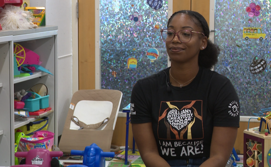 Mesa College student Della McCullough sits inside the Family Resource Center on Thursday, Aug. 27, 2026.