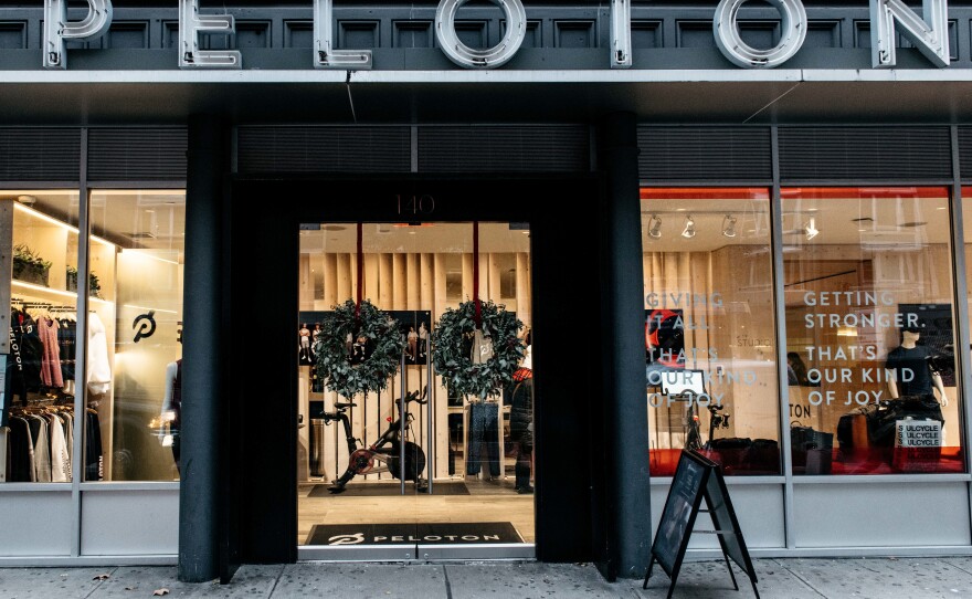 A Peloton studio in New York City. Many fitness facilities have closed because of the coronavirus, and some, like Peloton, are offering free access to content.