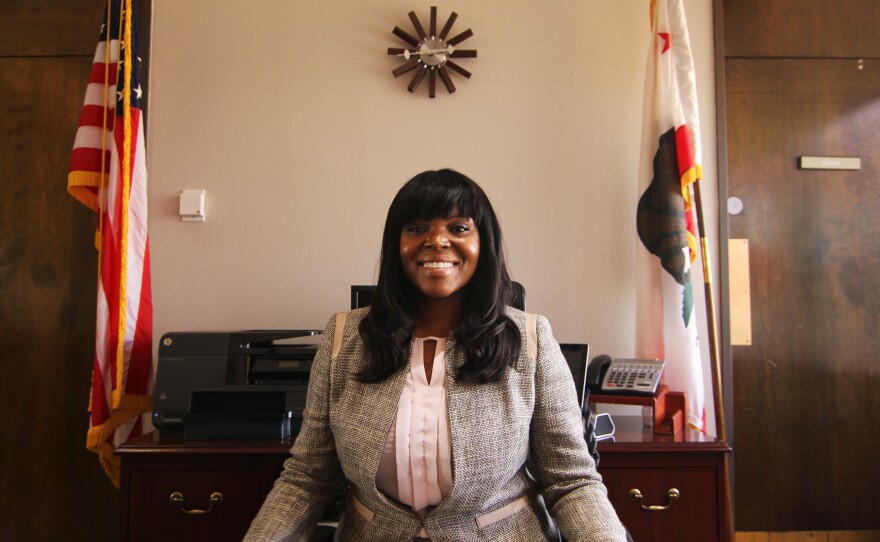 Compton Mayor Aja Brown, 33, is the youngest in the city's history. She recently worked with rap star Dr. Dre, who plans to use royalties from his latest album, "Compton," to build a new performing arts center in his hometown.