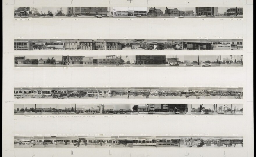 The Getty currently holds the archive for all of Ruscha's Los Angeles street shoots (his negatives are estimated to number in the millions), including this hand-made mock-up of his iconic 1966 book, <em>Every Building on the Sunset Strip.</em>