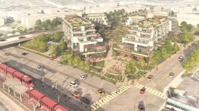 An undated architect’s rendering of Bayview Plaza, the 156-unit complex near the future Clairemont Drive trolley station. 