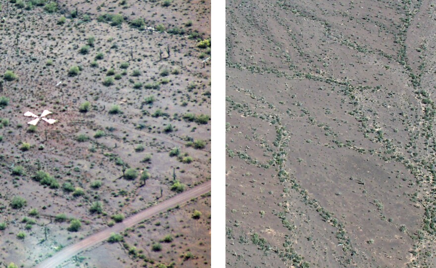 Each X is 60 feet across and consists of four 25-foot slabs of concrete, with a brass plate at the center. Chuck Penson captured these images while flying with Pez Owen in her plane.