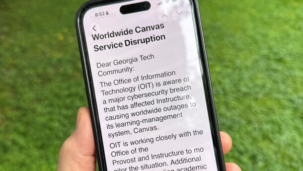 An image of a notice sent by Georgia Tech's information technology department warning users about the Canvas breach on Friday.