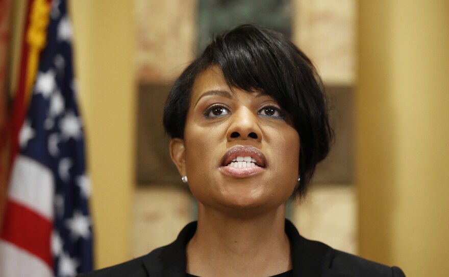 Mayor Stephanie Rawlings-Blake speaks during a media availability at City Hall, on Friday. The mayor announced Sunday that she was lifting a week-long 10 p.m. curfew that followed civil unrest over the death of Freddie Gray from injuries he sustained in police custody.