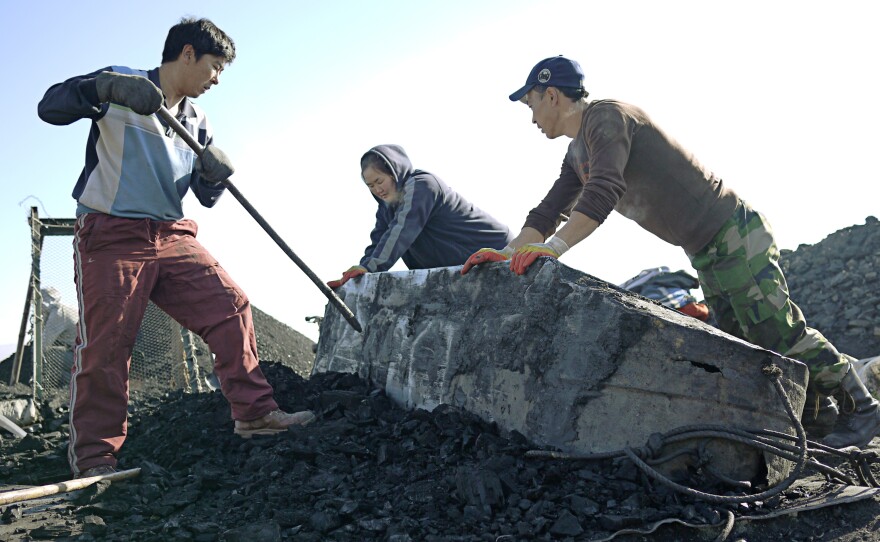 A coal mining brigade unloads a cart full of coal that has been freshly mined from half-a-mile below the surface of the earth. For some rural Mongolians, risking their lives in crude, makeshift mines is the only way to survive.