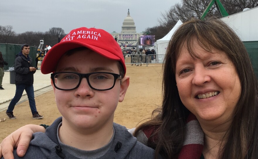 Leila Prelec with son Sergei Tourien at Donald Trump's inauguration. Prelec said she brought Sergei with her from Medfield, Mass., "to experience love of country."