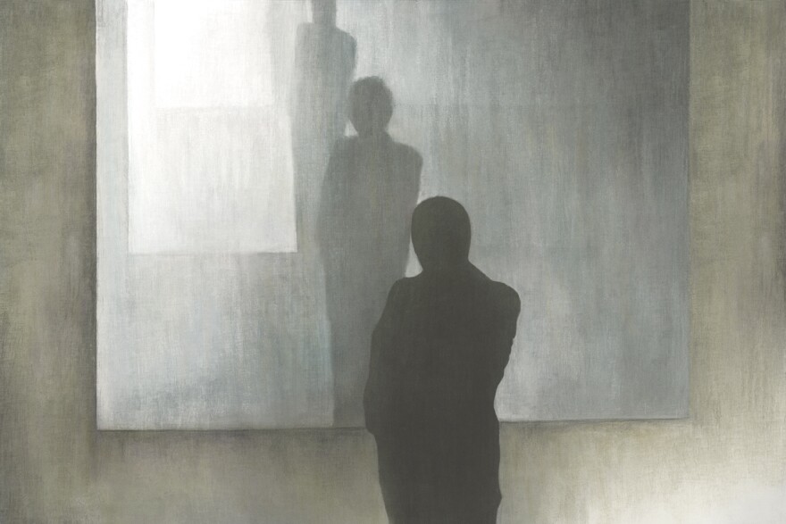 An undated Illustration of man observing his figure reflected in the mirror.