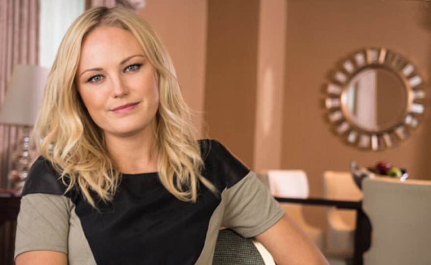Malin Akerman, actor/activist, being interviewed in Chicago.
