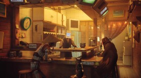Screenshot from gameplay of Stray.