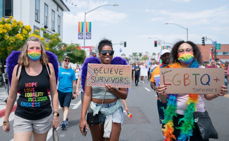 Participants marching in San Diego Pride's Resilience March on July 11, 2021. 