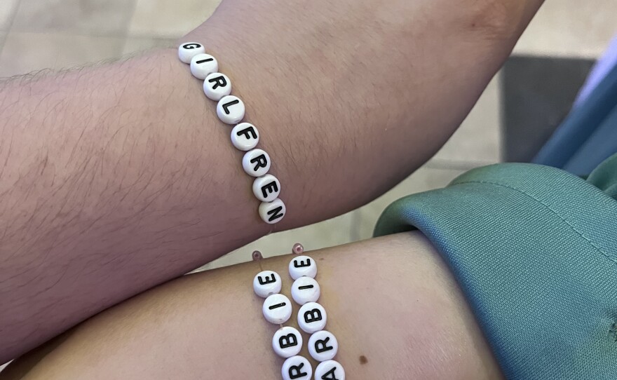 Mishaela Robison and Margaret Murphy made <em></em>Barbenheimer-themed friendship bracelets to give out at the theater in a nod to another cultural phenomenon, Taylor Swift's Eras Tour.