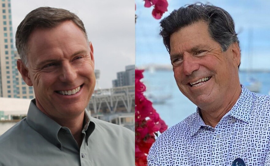 Scott Peters (left) and Jim DeBello in undated campaign photos.