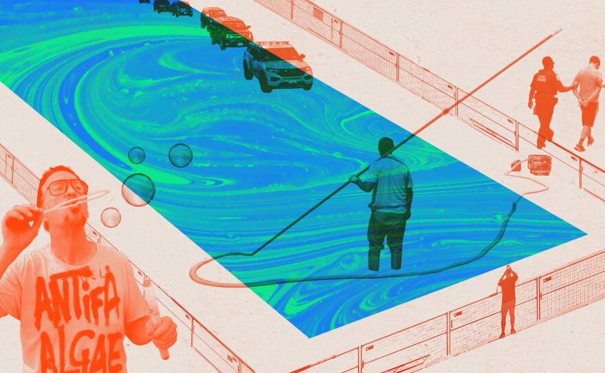 The reflecting pool resurfacing has had many dramatic twists and turns, from algae to arrests to a second draining.