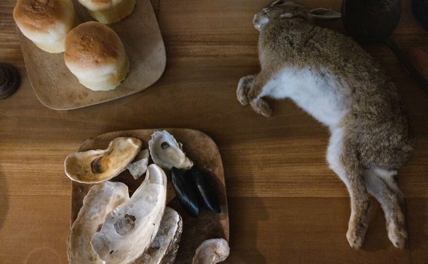 A replica of a kitchen used by enslaved people to prepare food, including rabbit, oysters and bread, is seen at the Paca House.