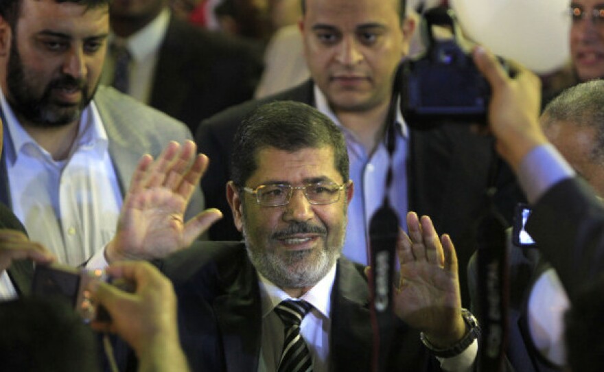 Mohammed Morsi is the candidate for the Muslim Brotherhood, the group that got the most votes in parliamentary elections. He's shown here at a campaign rally in Cairo on April 30.