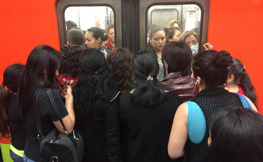 Mexico City's already congested subway has become even more crowded since the government has limited the number of cars on the street to combat smog.