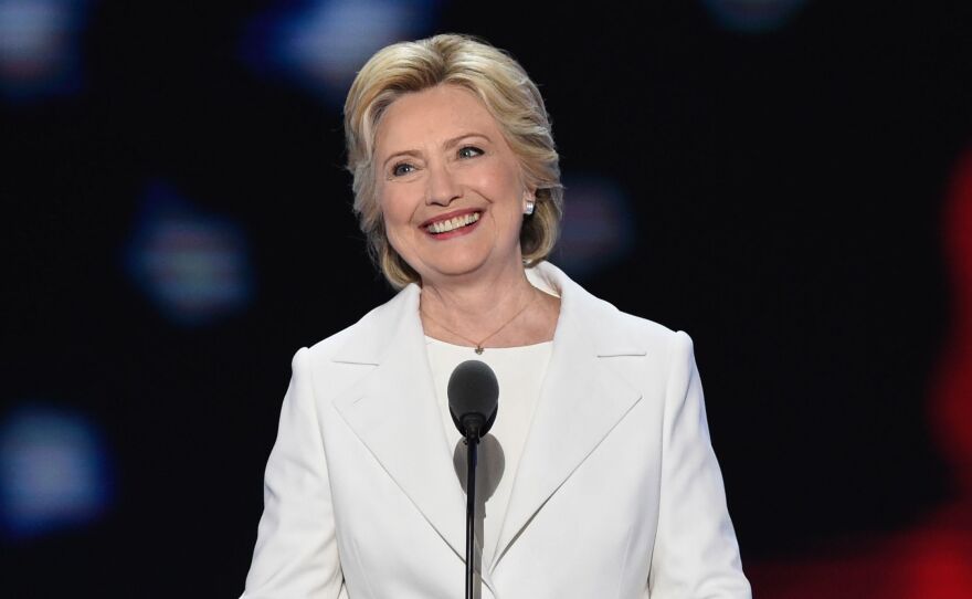 Democratic presidential nominee Hillary Clinton takes the stage on the final night of the Democratic National Convention.