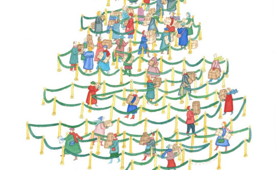 <p>This work, called <em>The Christmas Tree Line,</em> is one of Johnson's famous pieces that ran in <em>The New Yorker</em> in 1985 well before she became ill. It has layers of meaning if you look at it closely, says Barbara Landau, a professor of cognitive science at Johns Hopkins University. </p>