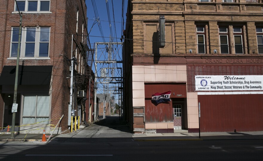 A street in downtown Marion, Ohio. The former Grand Opera House is now the Elks Lodge, which is supporting drug awareness programs within the community.