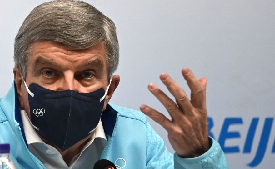 International Olympic Committee (IOC) President Thomas Bach addresses journalists during a press conference ahead of the Beijing 2022 Winter Olympic Games.