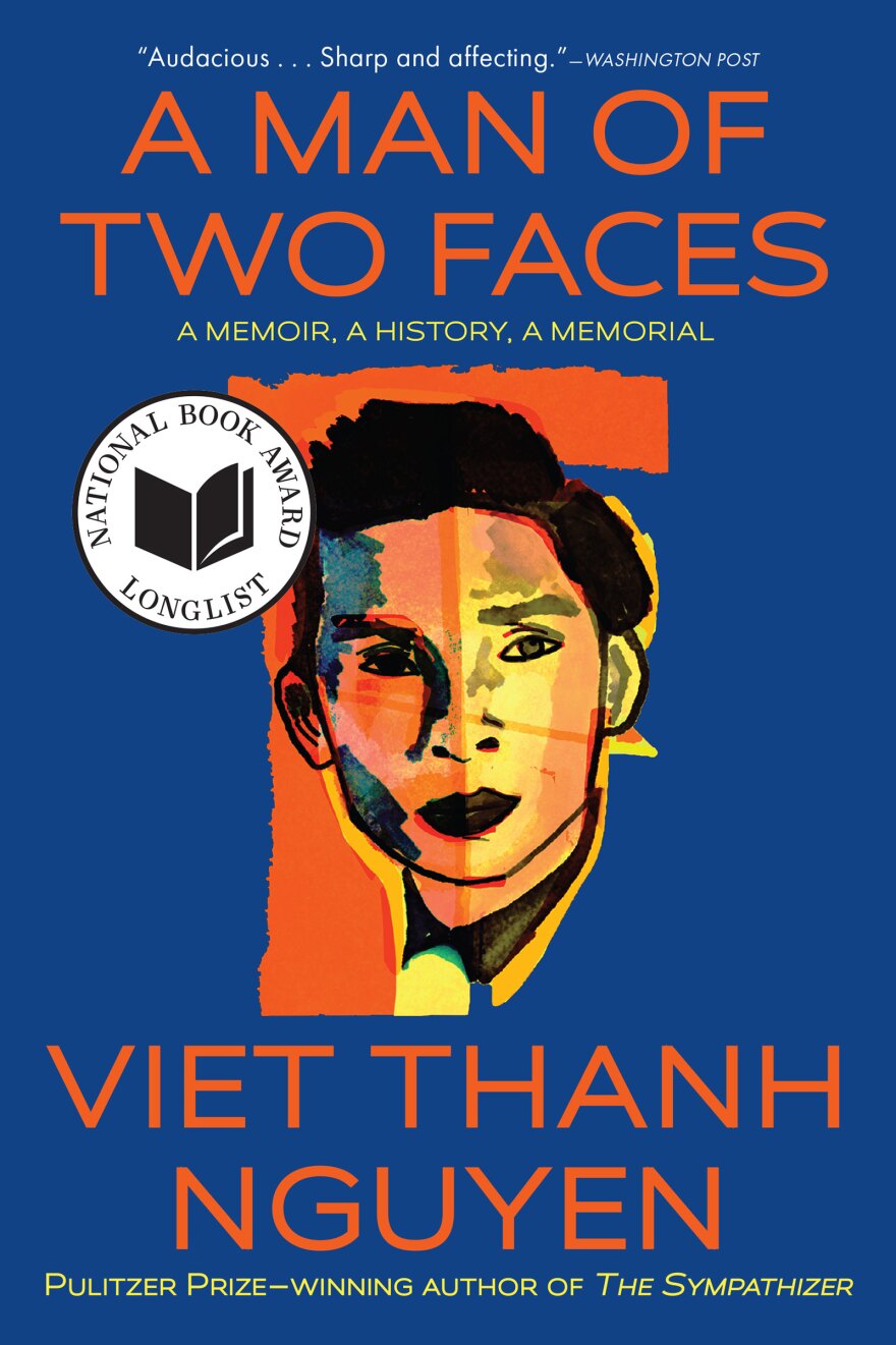 The book cover for Viet Thanh Nguyen's memoir, "A Man of Two Faces" is shown.