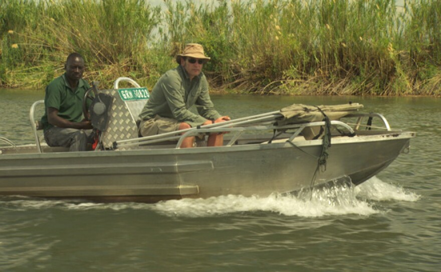 Presenter Mark Evans cruising down the Chobe River.