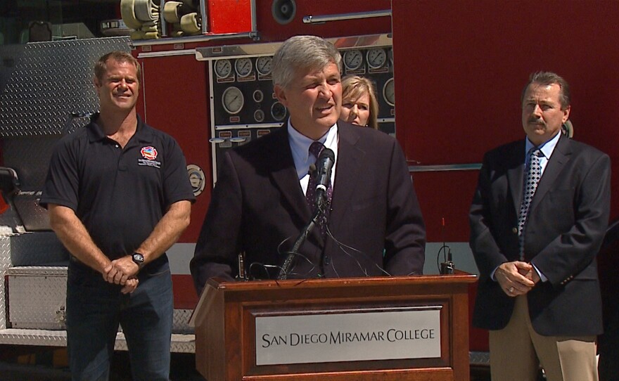 San Diego County Supervisor Dave Roberts discusses the need for a Firefighter Candidate Training Center at Miramar College, March 15, 2016. 