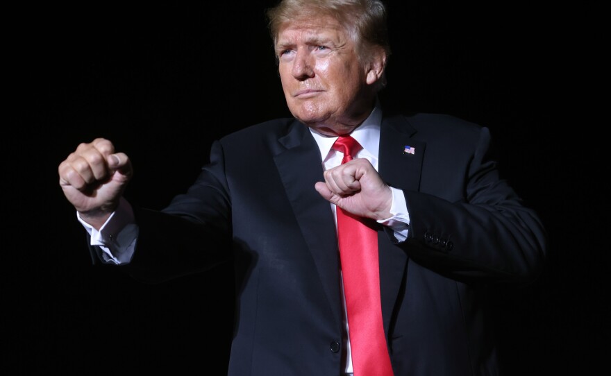 Former President Donald Trump at a rally at the Iowa State Fairgrounds on Oct. 9, 2021.