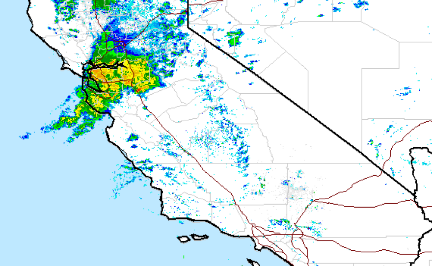 This radar weather map shows a low pressure system from the north making its way down the coast to San Diego County. The storm is expected to bring a half-inch of rain to the coast and 1-2 inches to the mountain, November 20, 2013.