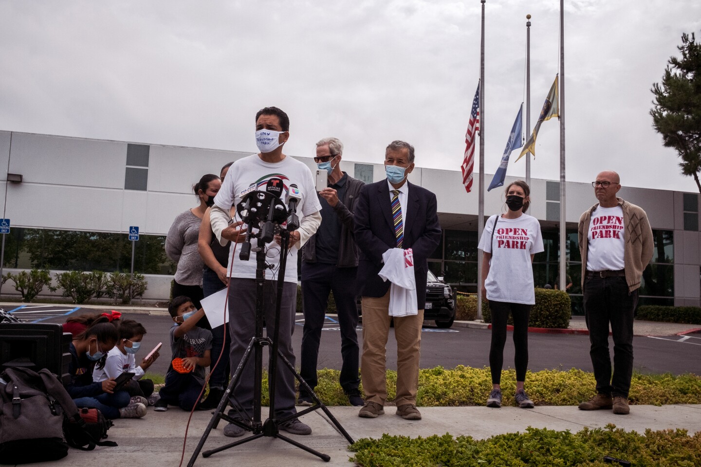 Activists from the Friends of Friendship Park are calling of the Border Patrol to meet staffing requirements that would allow for the reopening of Friendship Park at the San Diego-Tijuana border. Chula Vista Border Patrol Station in Chula Vista, Calif. Oct. 7, 2021.