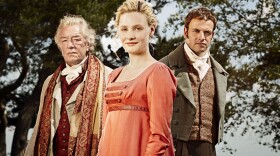 Mr, Woodhouse (Michael Gambon), Emma Woodhouse (Romola Garai) and Mr. Knightley (Jonny Lee Miller) in EMMA, a four-part adaptation of the Jane Austen classic by award-winning writer Sandy Welch. 