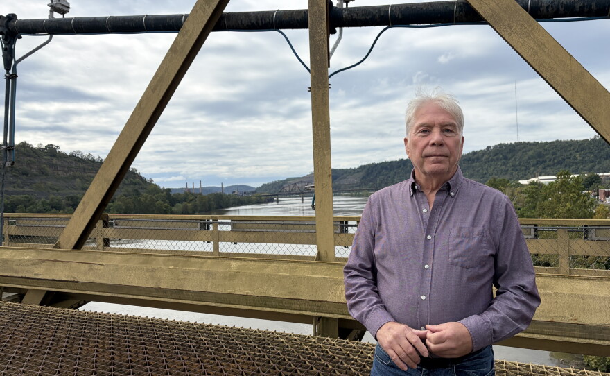 Michael Paprocki, a regional transportation planner, stands on the Market Street Bridge over the Ohio River.