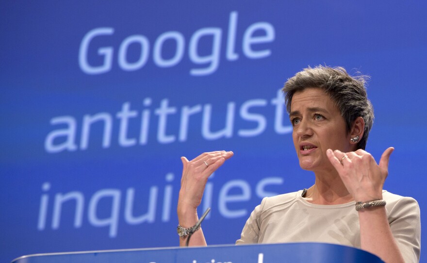 European Union competition chief Margrethe Vestager speaks during a news conference on Google last week.