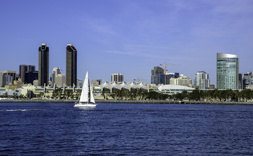 A view of the San Diego Convention Center and the downtown skyline from Coronado, Feb. 14, 2015.