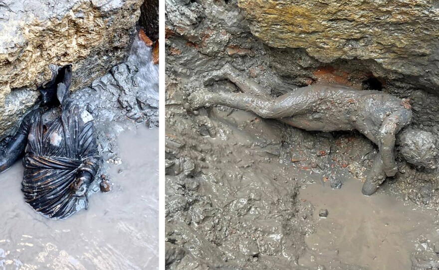 Statues found at the San Casciano dei Bagni site in Tuscany, on Nov. 3.