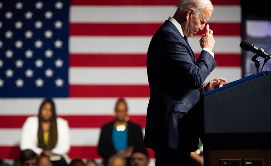 U.S. President Joe Biden silently prays during a moment of silence during commemorations of the 100th anniversary of the Tulsa Race Massacre on June 01, 2021 in Tulsa, Oklahoma.