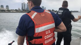 The U.S. Coast Guard and Port of San Diego Harbor Police patrol San Diego Bay, Sept. 6, 2018. 