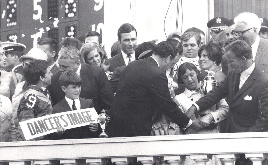 Stephen Johnstone and his friend, Sharron Reynolds, snuck into Derby celebrations in 1968. Reynolds is just behind the woman with the trophy; Johnstone is to Reynolds' right.