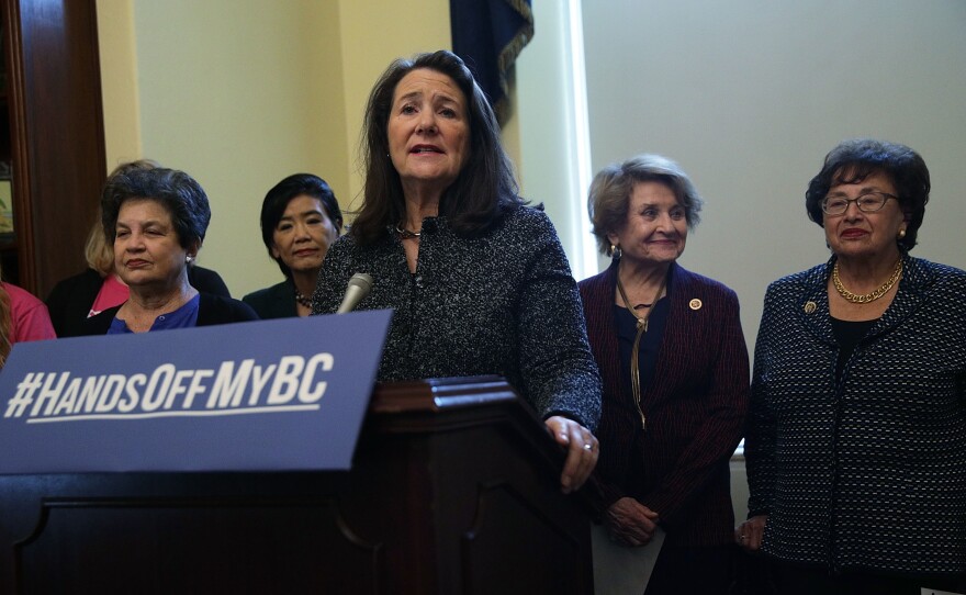 At an October news conference, the Congressional Pro-Choice Caucus called on President Trump to reverse the administration's moves to limit women's access to birth control. Rep. Diana DeGette, D-Colo., spoke at the lectern during the event on Capitol Hill.