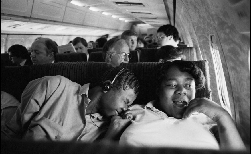 USA. Washington D.C. 1985. Teen mothers on their way to a conference on teen pregnancy.