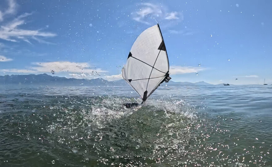 Scientists tested their aerial-aquatic flying robot in Lake Geneva, proving that it had enough speed and power to lift itself out of the water with its wings alone.